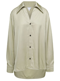 BOTTEGA VENETA Bottega Veneta Women Oversized Green Shirt With Maxi Collar In Fluid Viscose Woman