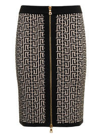 Balmain Women Balmain Woman's Monogram Wool Pencil Skirt With Zip