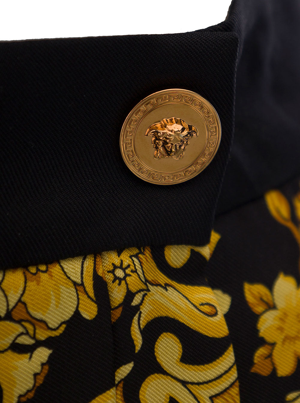 Versace Women Black And Golden Pleated Skirt With Baroque Print All-Over In Silk Woman