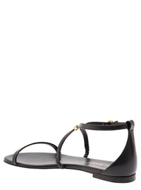 Alexander Mcqueen Women Black Low Sandals With Engraved Logo In Leather Woman