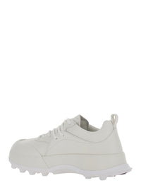Jil Sander Men 'Orb' White Low Top Sneakers With Cleated Sole In Leather Man