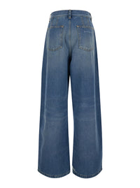 Palm Angels Women Light Blue High-Waisted Wide Jeans With Logo In Denim Woman