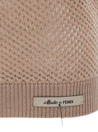 Fendi Men Beige Open Knit Work Sweater In Wool Man