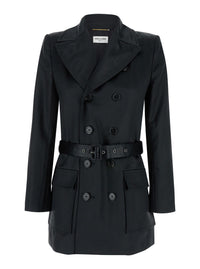 SAINT LAURENT Saint Laurent Women Black Double-Breasted Jacket In Cotton Woman