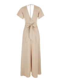 Leplain Women Long Beige Dress With Bow At The Back In Fabric Woman