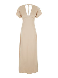 Leplain Women Long Beige Dress With Bow At The Back In Fabric Woman