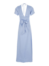 Leplain Women Long Light Blue Dress With Bow At The Back In Fabric Woman