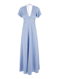 Leplain Women Long Light Blue Dress With Bow At The Back In Fabric Woman