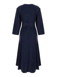 Leplain Women Long Blue Dress With Belt In Fabric Woman