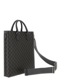 Gucci Men 'Ophidia Gg Media' Black And Grey Tote Bag In Gg Supreme Canvas Man
