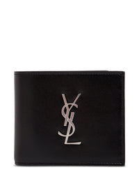 Saint Laurent Men Black Leather Wallet With Logo