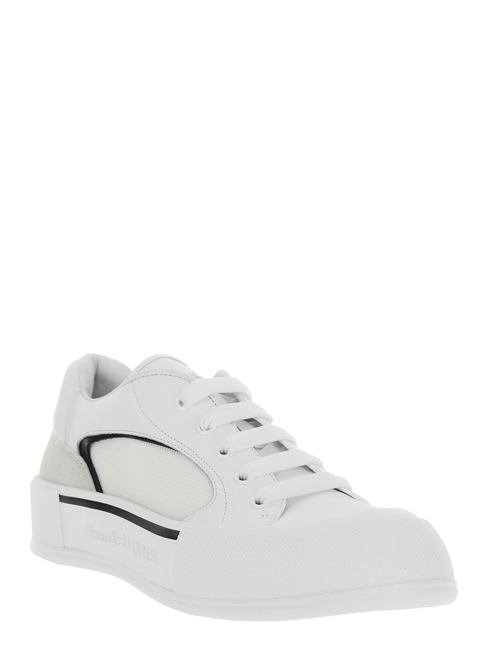 Alexander Mcqueen Men 'Cruis' White Low Top Sneakers With Logo Detail In Leather And Fabric Man