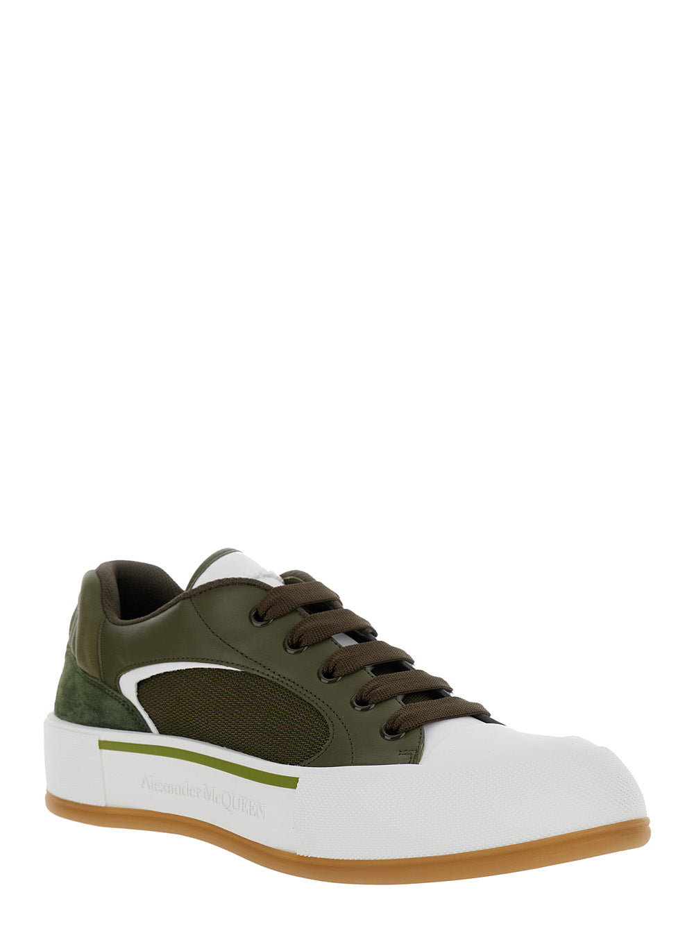 Alexander Mcqueen Men 'Cruis' Green Low Top Sneakers With Logo Detail In Leather And Fabric Man