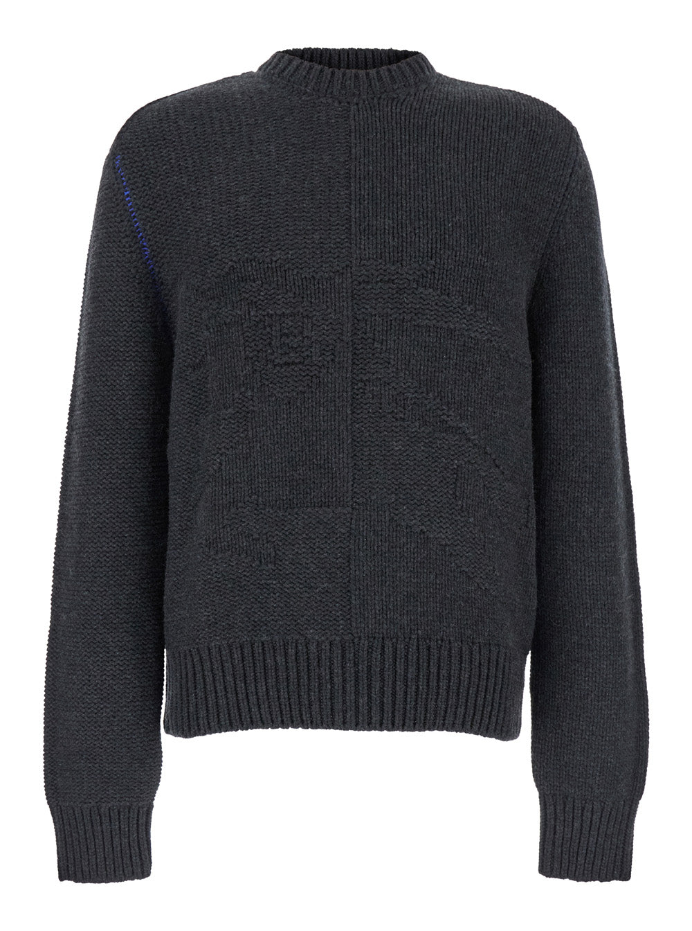 Burberry Men Grey Sweater With Equestrian Knight Jacquard Motif In Cashmere Man