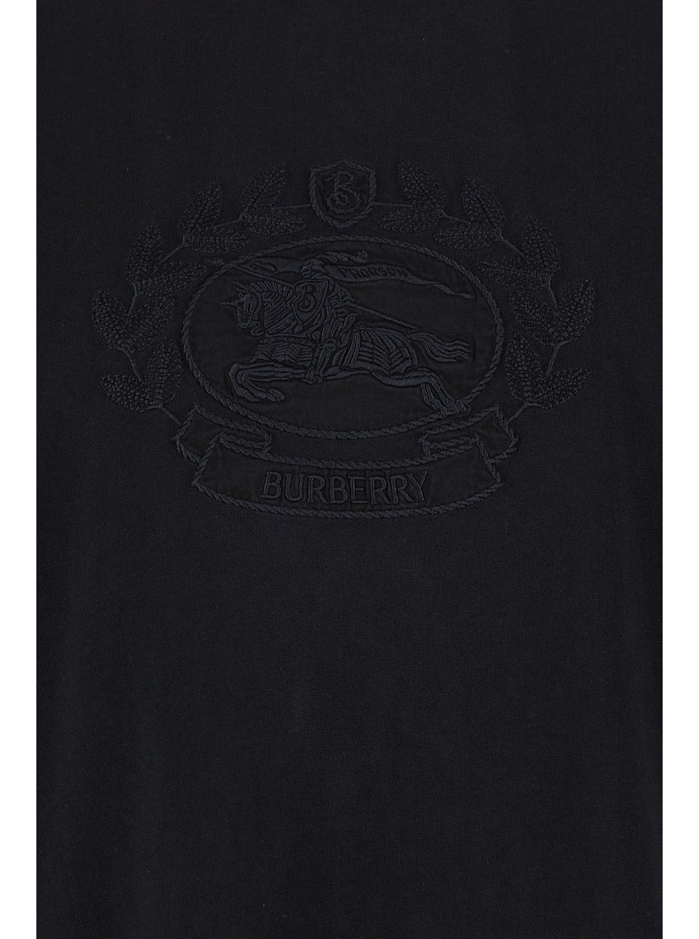 Burberry Men Black Boxy T-Shiirt With Tonal Equestrian Knight Embroidery In Cotton Man