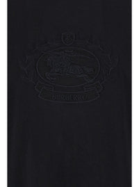 Burberry Men Black Boxy T-Shiirt With Tonal Equestrian Knight Embroidery In Cotton Man