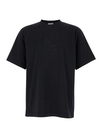 Burberry Men Black Boxy T-Shiirt With Tonal Equestrian Knight Embroidery In Cotton Man