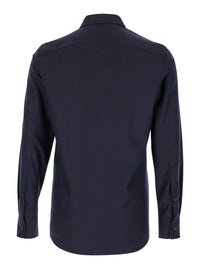 Valentino Men Blue Shirt With Classic Collar In Wool Blend Man