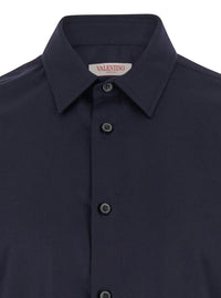 Valentino Men Blue Shirt With Classic Collar In Wool Blend Man
