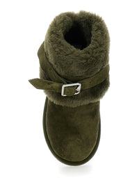 Burberry Women 'Snug' Green Ankle Boots With Strap In Suede And Shearling Woman