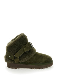 Burberry Women 'Snug' Green Ankle Boots With Strap In Suede And Shearling Woman