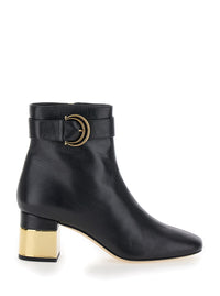 Chloé Women 'Alize' Black Ankle Boots With C Buckle In Smooth Leather Woman