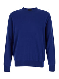 Leplain Men Blue Crewneck Long Sleeve Sweater In Cashmere Man