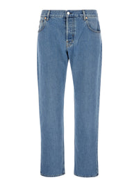 Gucci Men Light Blue Blue Jeans With Gucci Rossa Ancora Patch In Blue Washed Denim Woman
