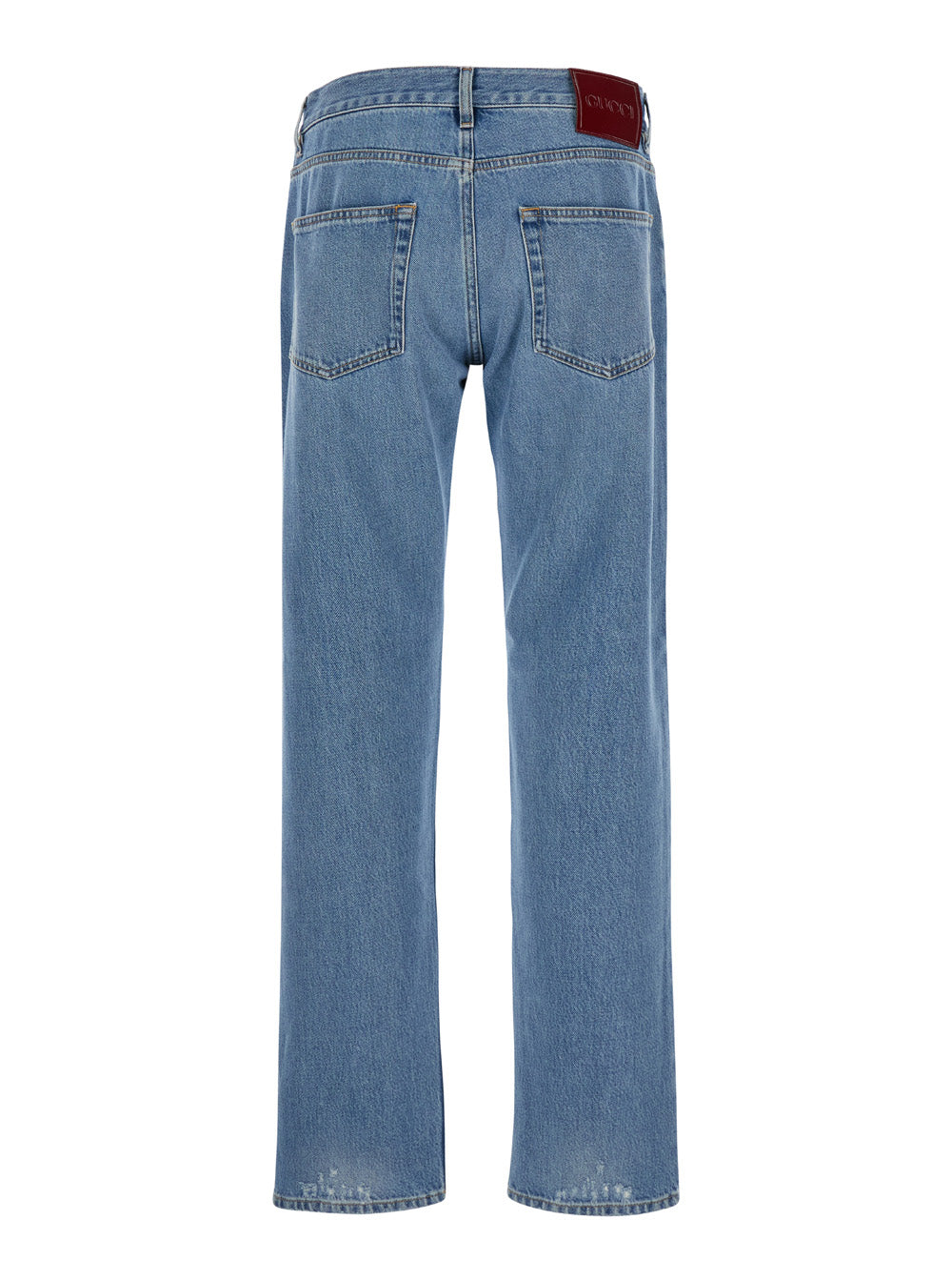 Gucci Men Light Blue Blue Jeans With Gucci Rossa Ancora Patch In Blue Washed Denim Woman