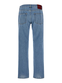 Gucci Men Light Blue Blue Jeans With Gucci Rossa Ancora Patch In Blue Washed Denim Woman