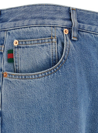 Gucci Men Light Blue Blue Jeans With Gucci Rossa Ancora Patch In Blue Washed Denim Woman