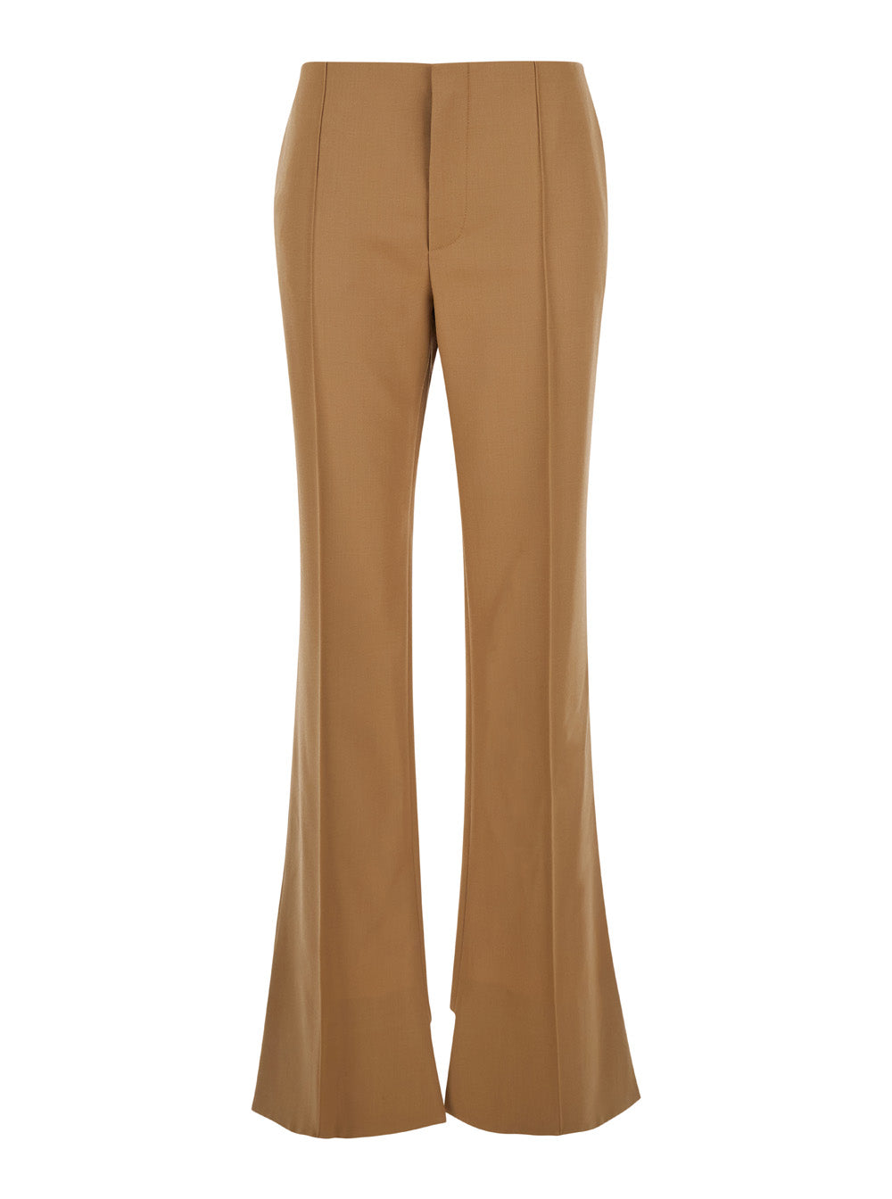 Chloé Women Beige Flared Pants With Asymmetric Hem In Grain De Poudre Wool Woman