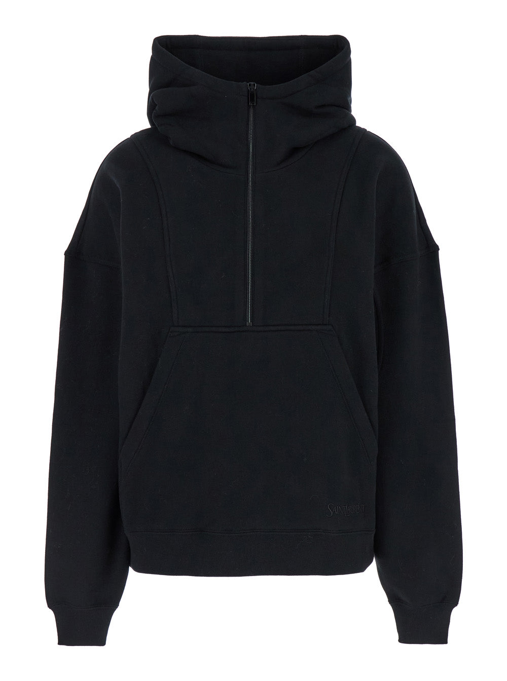 Saint Laurent Women Black Hoodie With Kangaroo Pocket And Logo Lettering In Cotton Woman
