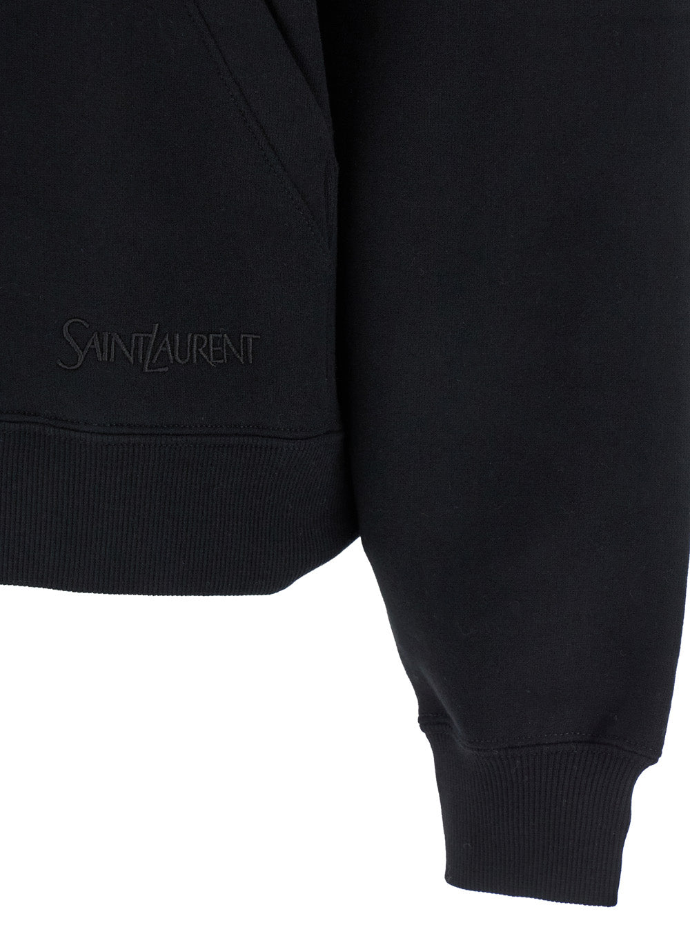 Saint Laurent Women Black Hoodie With Kangaroo Pocket And Logo Lettering In Cotton Woman