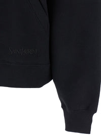Saint Laurent Women Black Hoodie With Kangaroo Pocket And Logo Lettering In Cotton Woman