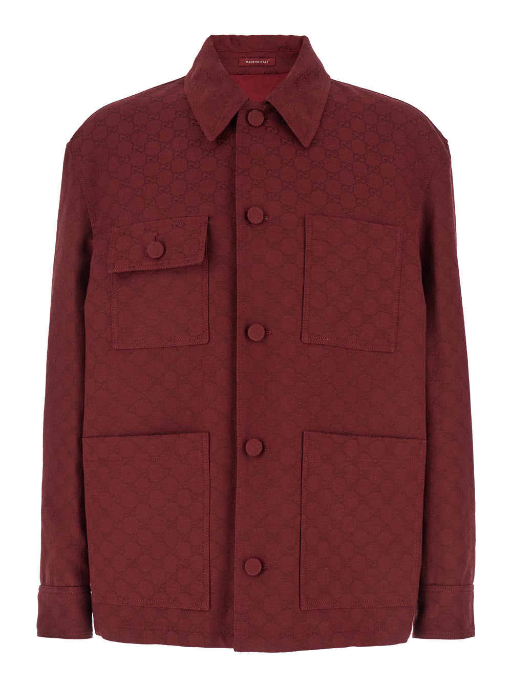 Gucci Men Bordeaux Jacket With All-Over Gg Motif In Cotton Blend Man