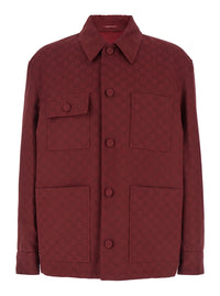 Gucci Men Bordeaux Jacket With All-Over Gg Motif In Cotton Blend Man