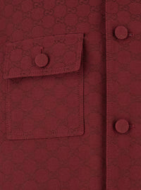 Gucci Men Bordeaux Jacket With All-Over Gg Motif In Cotton Blend Man