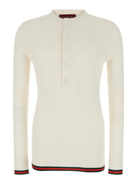 Gucci Men White Long Sleeved Top In Rib Silk Man
