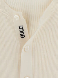Gucci Men White Long Sleeved Top In Rib Silk Man