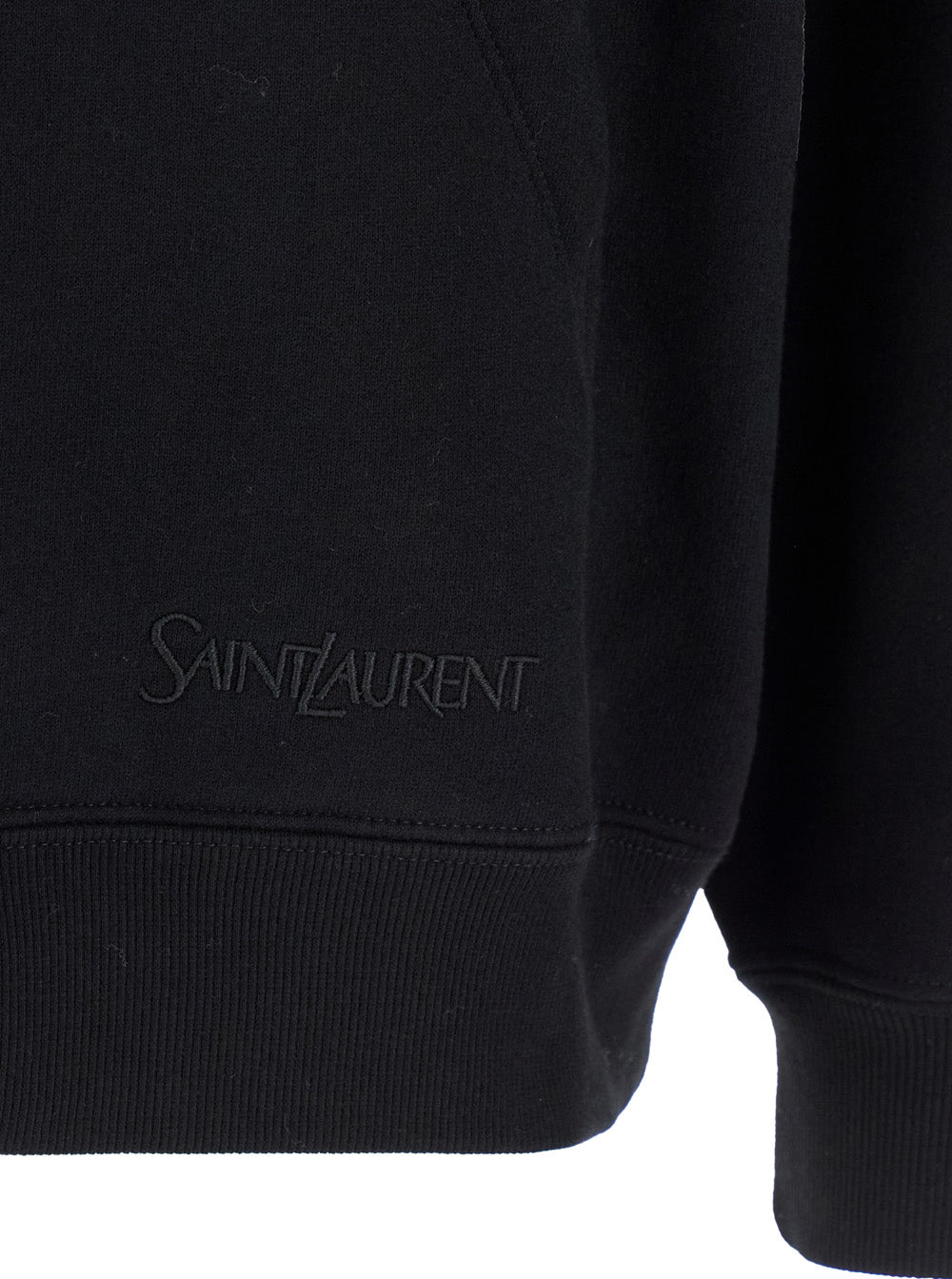 Saint Laurent Men Black Hoodie With Logo Lettering Embroidery In Cotton Man