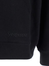 Saint Laurent Men Black Hoodie With Logo Lettering Embroidery In Cotton Man