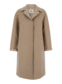 Fendi Women Beige Single-Breasted Reversible Coat In Wool Blend Woman