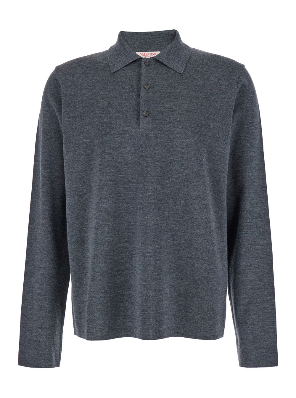 Valentino Men Grey Polo Shirt With Classic Collar And Long Sleeves In Wool Man