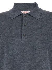 Valentino Men Grey Polo Shirt With Classic Collar And Long Sleeves In Wool Man