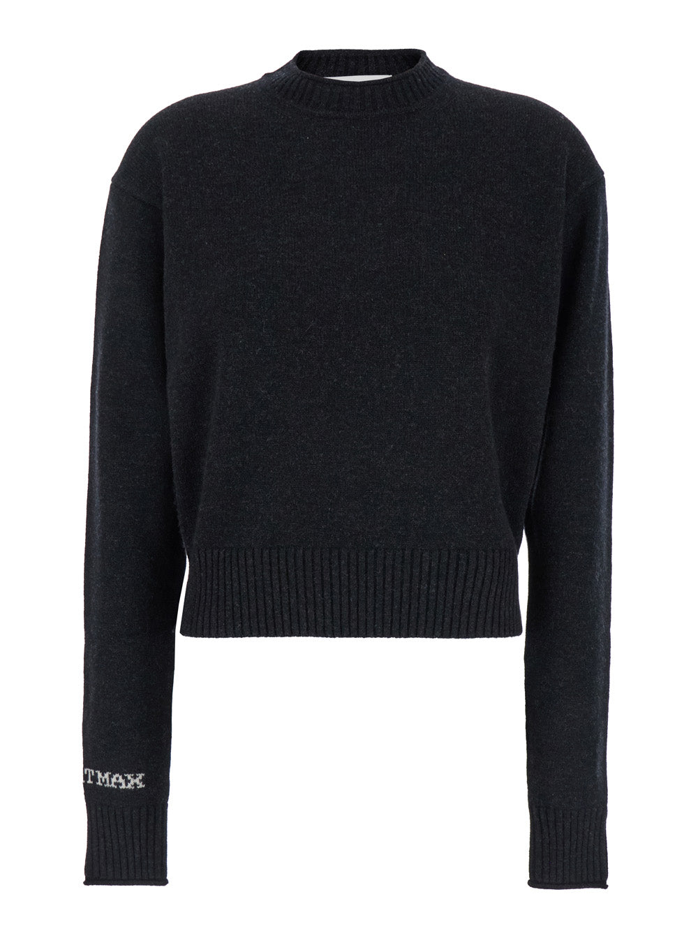 SPORTMAX Sportmax Women 'Agadir' Black Crewneck Sweater With Logo Lettering On The Sleeve In Wool And Cashmere Woman