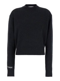 SPORTMAX Sportmax Women 'Agadir' Black Crewneck Sweater With Logo Lettering On The Sleeve In Wool And Cashmere Woman