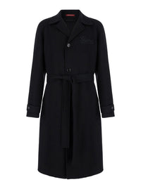 Gucci Men Black Single-Breasted Coat With Wide Notched Revers And Belt In Wool Man