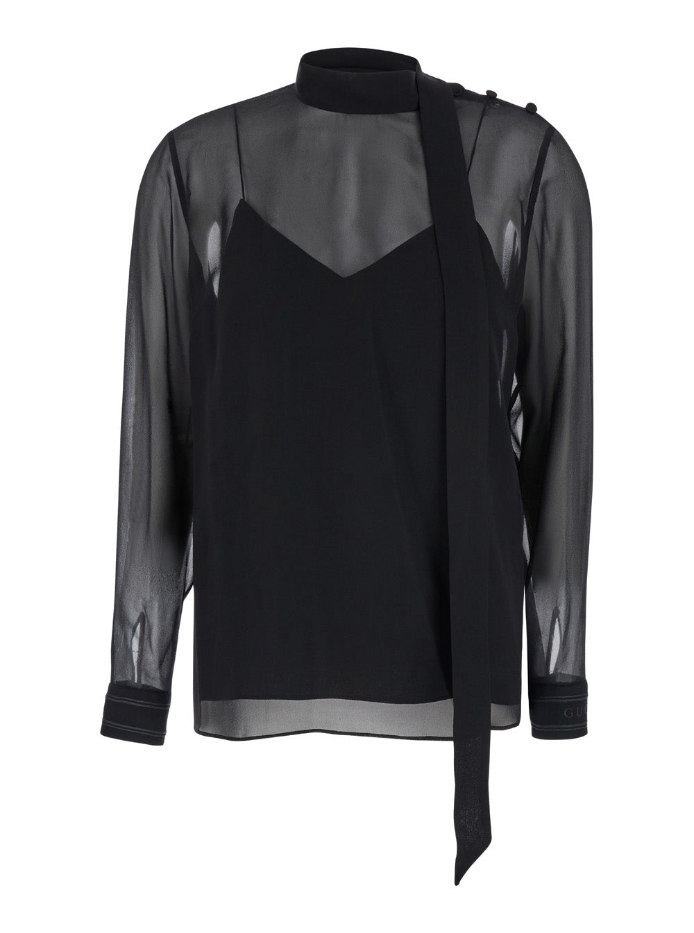 Gucci Women Black Blouse With High Pussy Bow Neck In Silk Georgette Woman
