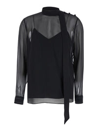 Gucci Women Black Blouse With High Pussy Bow Neck In Silk Georgette Woman